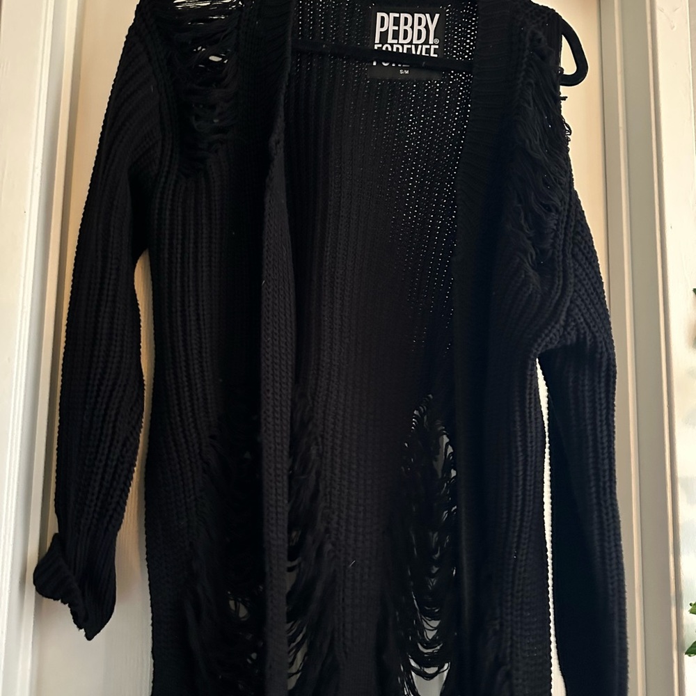 Pebby Forevee Black Distressed Cardigan